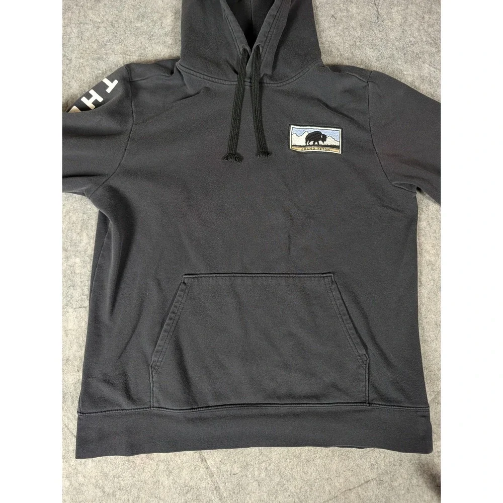 The North Face Mens Grand Teton Bison Hoodie Black Sleeve Logo Pullover NF0A4M4M